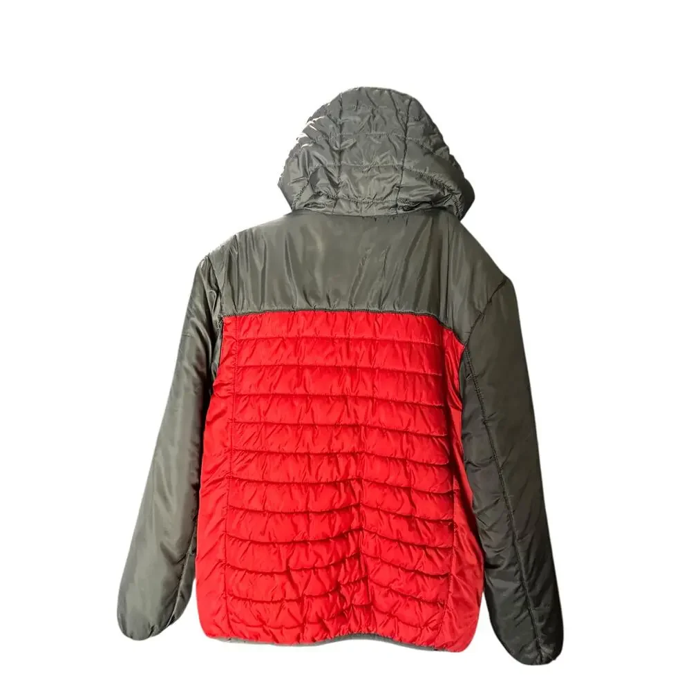 Eddie Bauer Youth Puffer Jacket Red Gray Hooded Coat Kids L 14/16 Winter